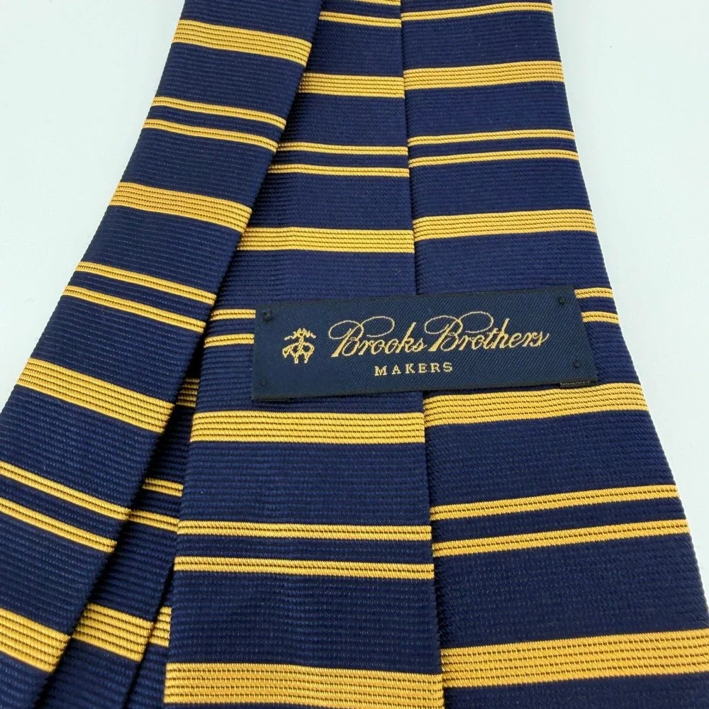 Brooks Brothers‎ Makers Striped Silk Tie Navy Blue Gold Classic Mens Accessories